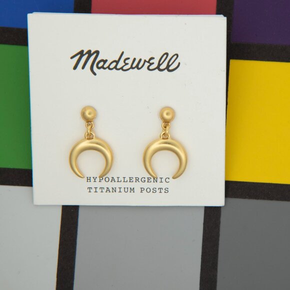 Madewell Half Moon Dangle Earrings | Brushed Gold-Tone Crescent | Titanium Posts - Picture 5 of 5